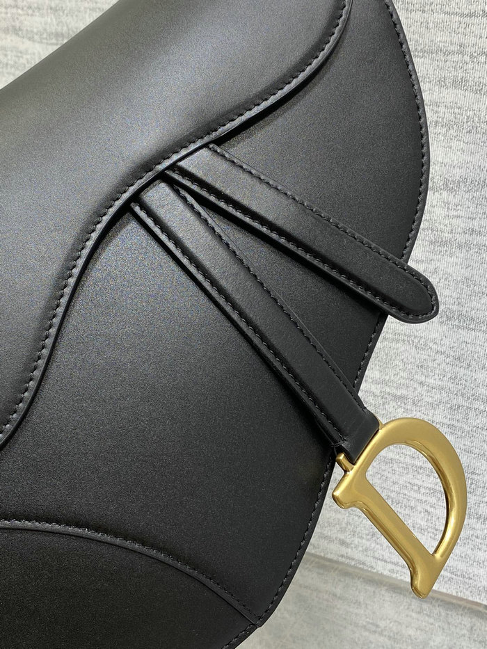 Dior Smooth Leather Saddle Bag Black with Gold M0455