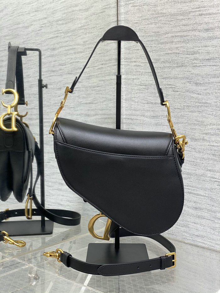 Dior Smooth Leather Saddle Bag Black with Gold M0455