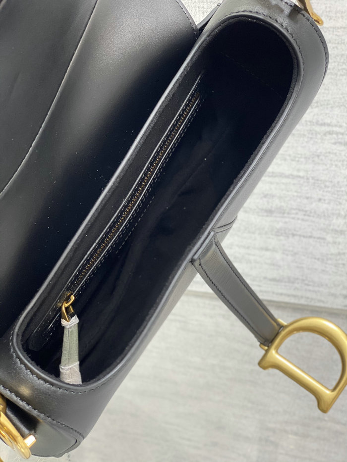 Dior Smooth Leather Saddle Bag Black with Gold M0455