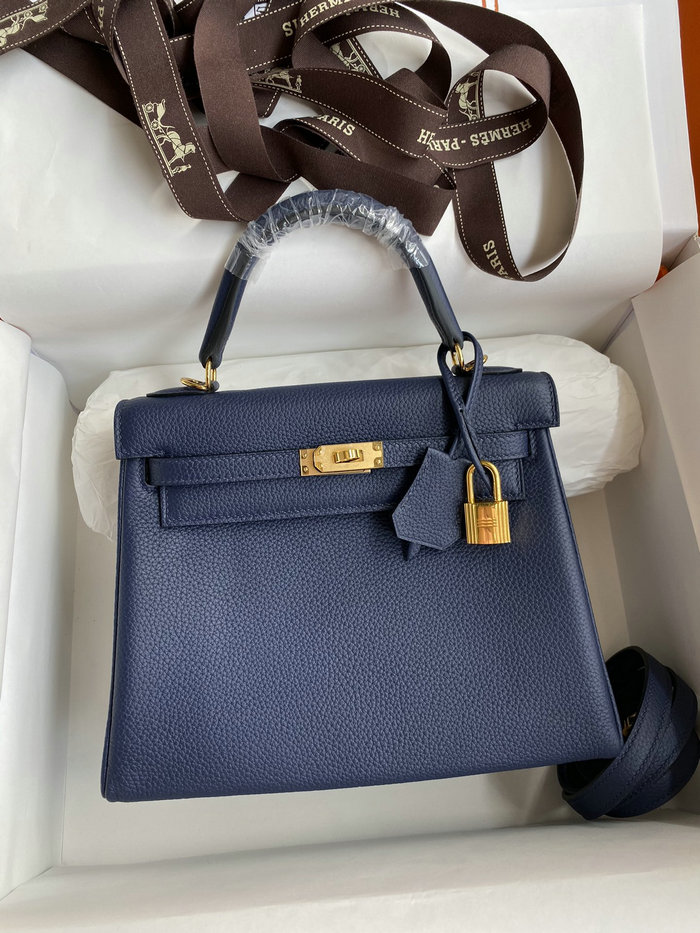 Hermes Togo Leather Kelly Bag Bleu Obscur HKT0408