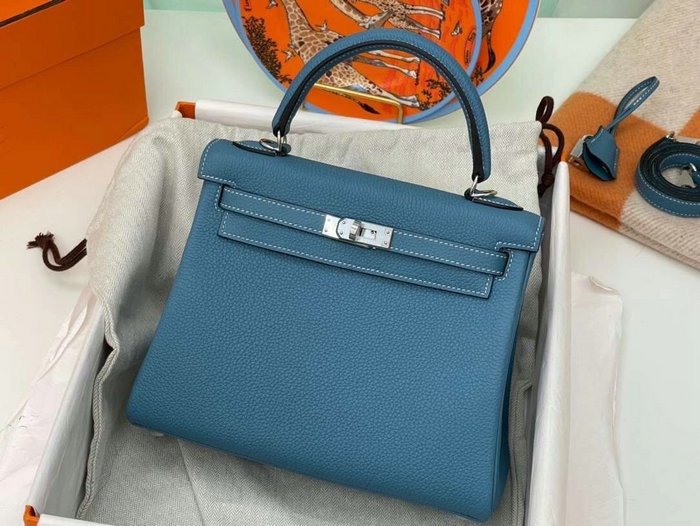 Hermes Togo Leather Kelly Bag Blue Jean HKT0408