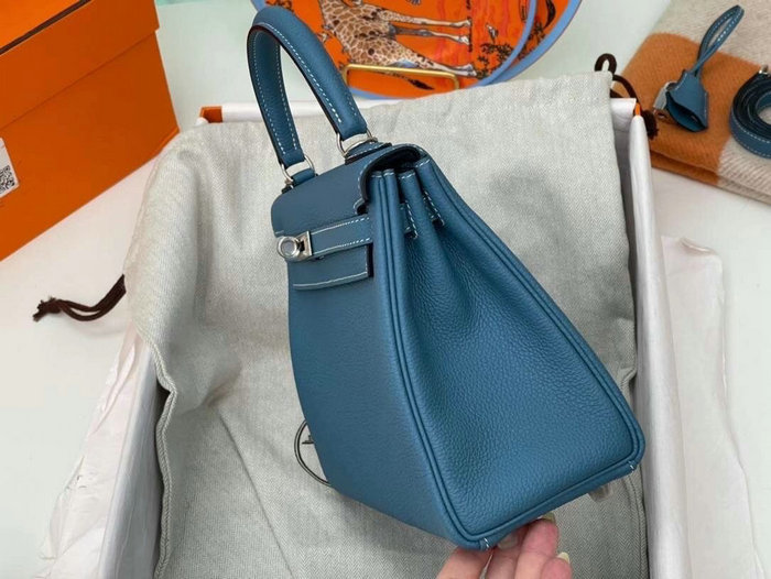 Hermes Togo Leather Kelly Bag Blue Jean HKT0408