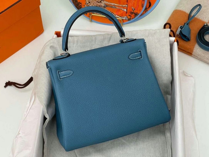 Hermes Togo Leather Kelly Bag Blue Jean HKT0408