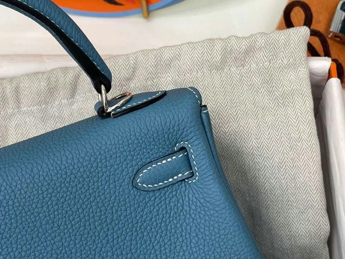 Hermes Togo Leather Kelly Bag Blue Jean HKT0408