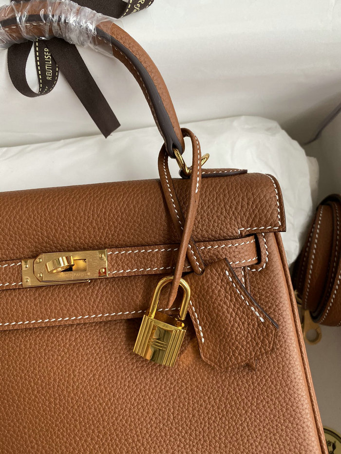 Hermes Togo Leather Kelly Bag Golden Brown HKT0408