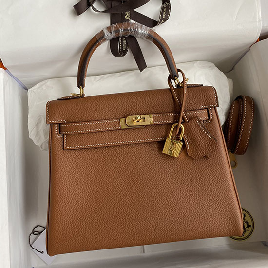 Hermes Togo Leather Kelly Bag Golden Brown HKT0408