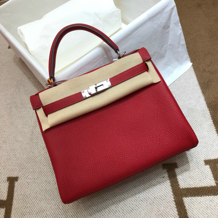 Hermes Togo Leather Kelly Bag Rouge Casaque HKT0408