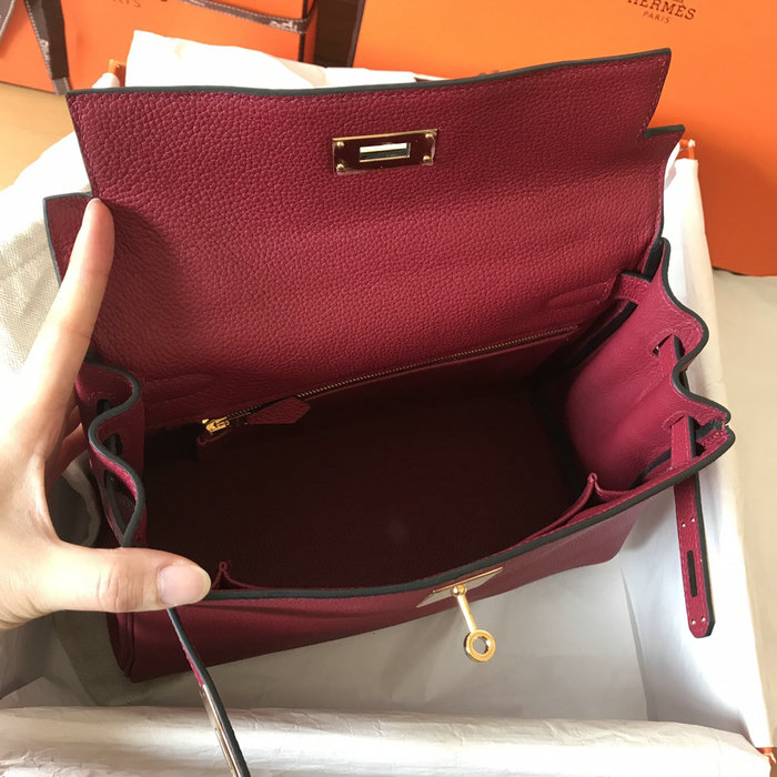 Hermes Togo Leather Kelly Bag Rouge Grenade HKT0408