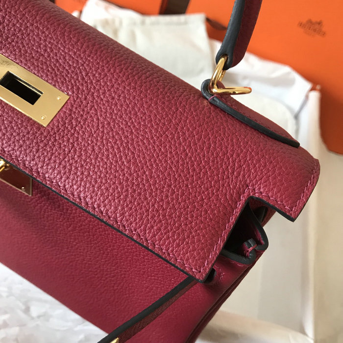 Hermes Togo Leather Kelly Bag Rouge Grenade HKT0408