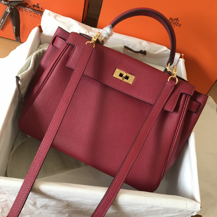 Hermes Togo Leather Kelly Bag Rouge Grenade HKT0408