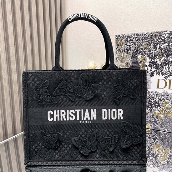 Medium Dior Book Tote Black Butterfly M1286