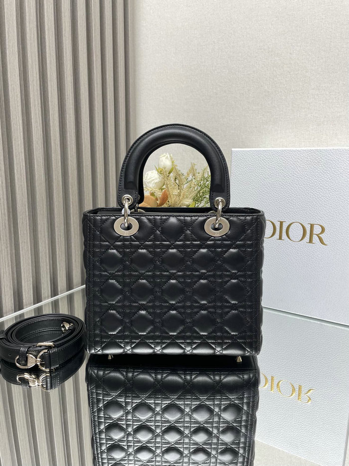 Medium Lady Dior Lambskin Bag Black D2454