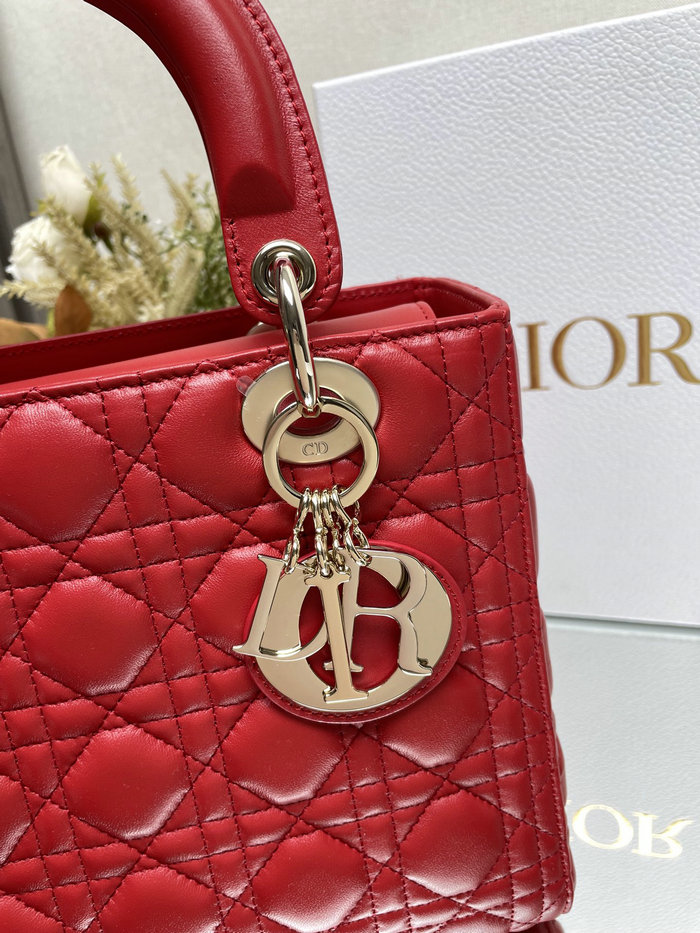 Medium Lady Dior Lambskin Bag Red D2454