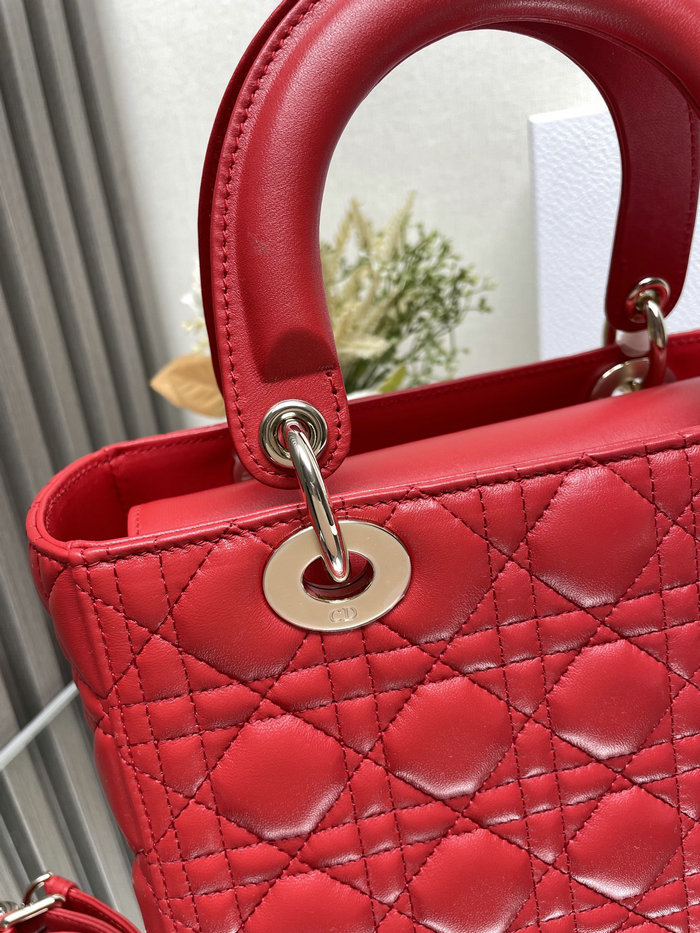 Medium Lady Dior Lambskin Bag Red D2454