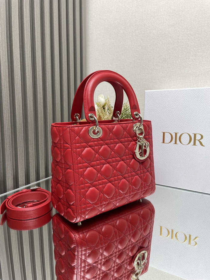 Medium Lady Dior Lambskin Bag Red D2454