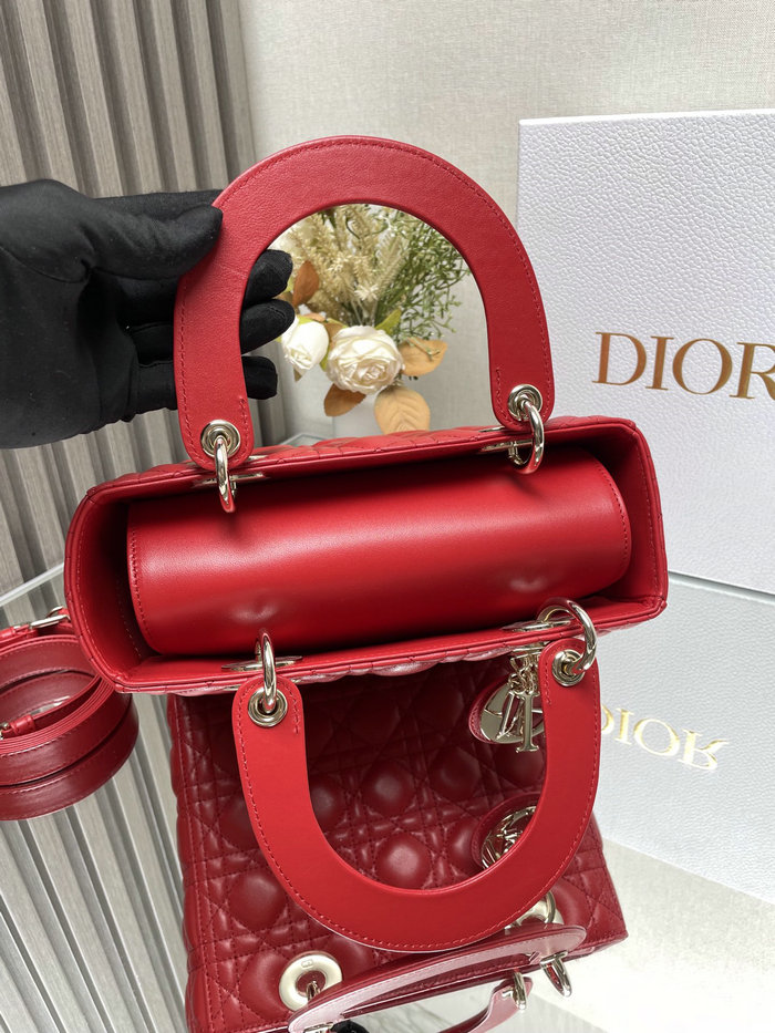 Medium Lady Dior Lambskin Bag Red D2454