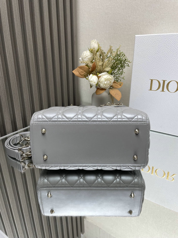 Medium Lady Dior Lambskin Bag Shiny Grey D2454