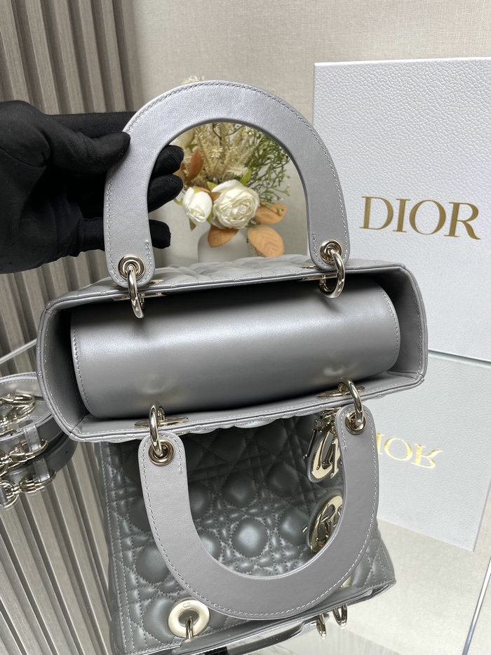 Medium Lady Dior Lambskin Bag Shiny Grey D2454