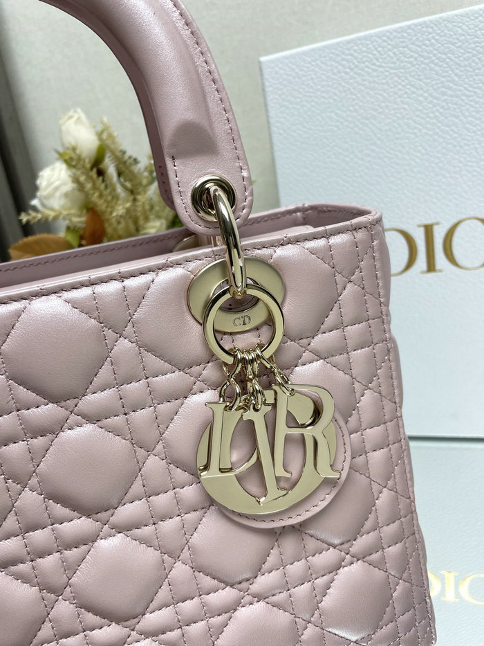Medium Lady Dior Lambskin Bag Shiny Pink D2454