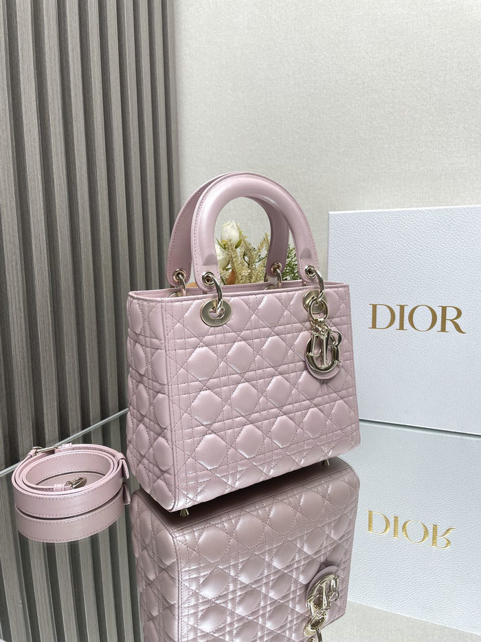 Medium Lady Dior Lambskin Bag Shiny Pink D2454