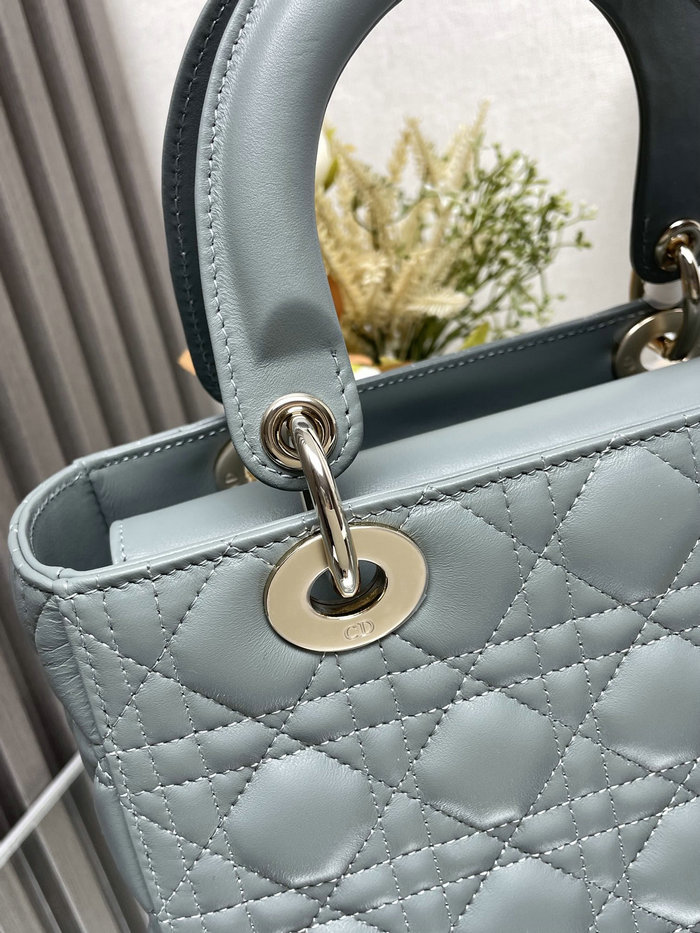 Medium Lady Dior Lambskin Bag Stone Grey D2454