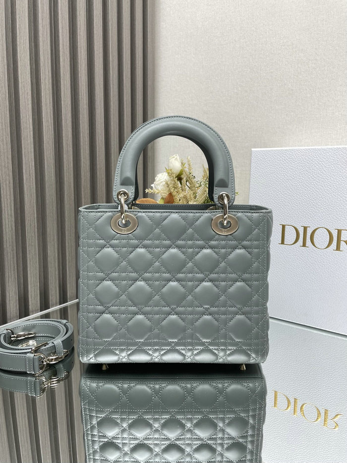 Medium Lady Dior Lambskin Bag Stone Grey D2454