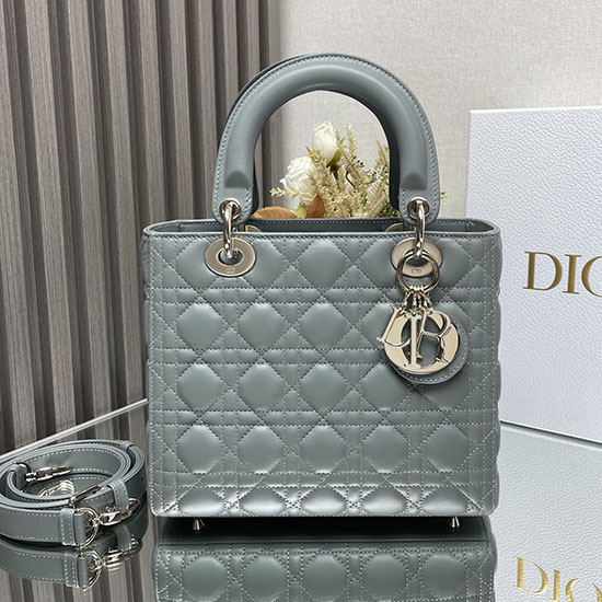 Medium Lady Dior Lambskin Bag Stone Grey D2454