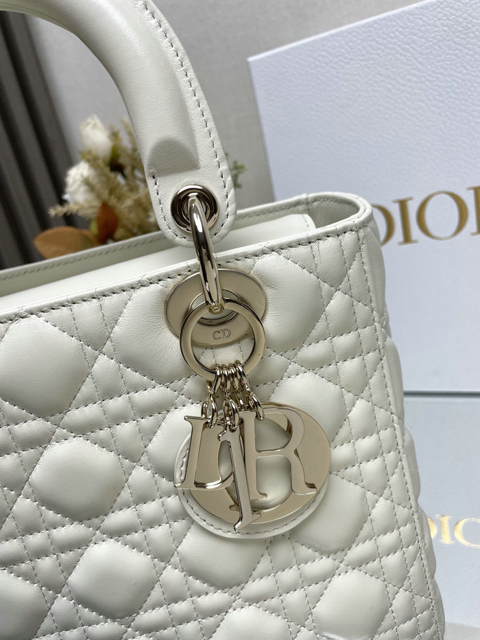 Medium Lady Dior Lambskin Bag White D2454