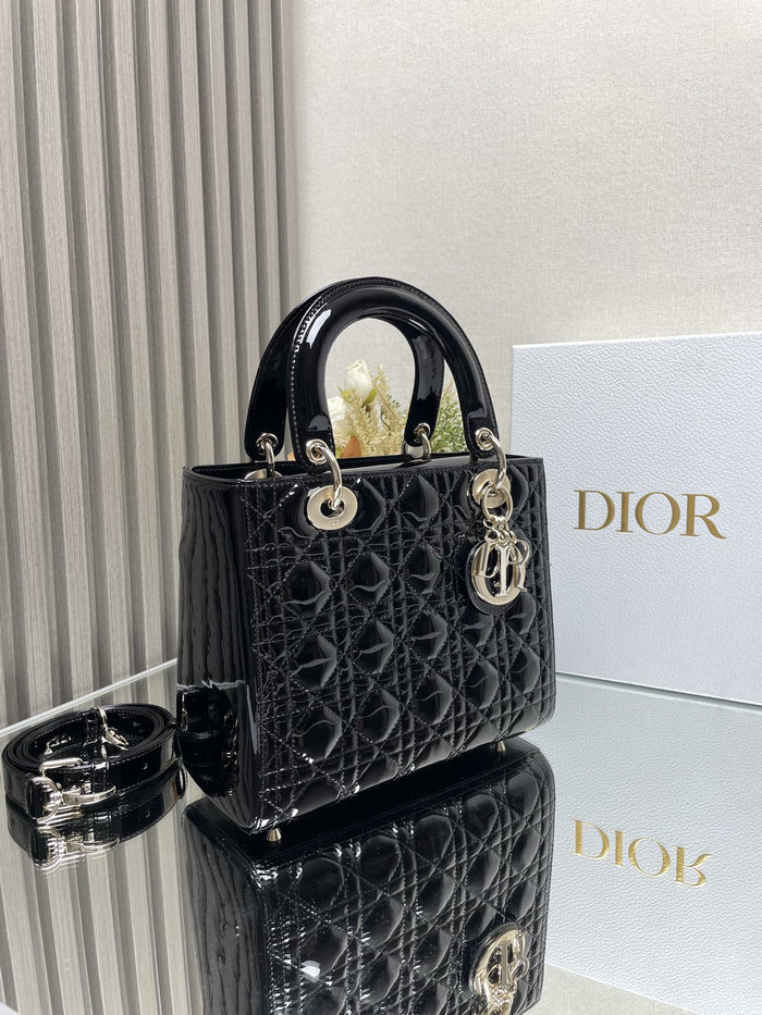 Medium Lady Dior Patent Bag Black D2454