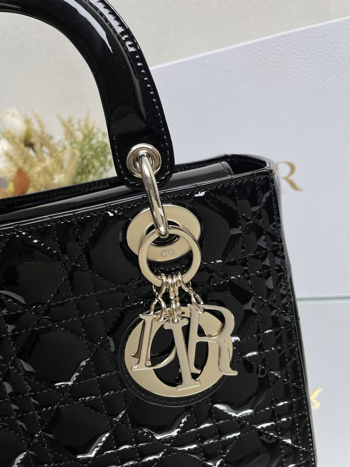 Medium Lady Dior Patent Bag Black D2454