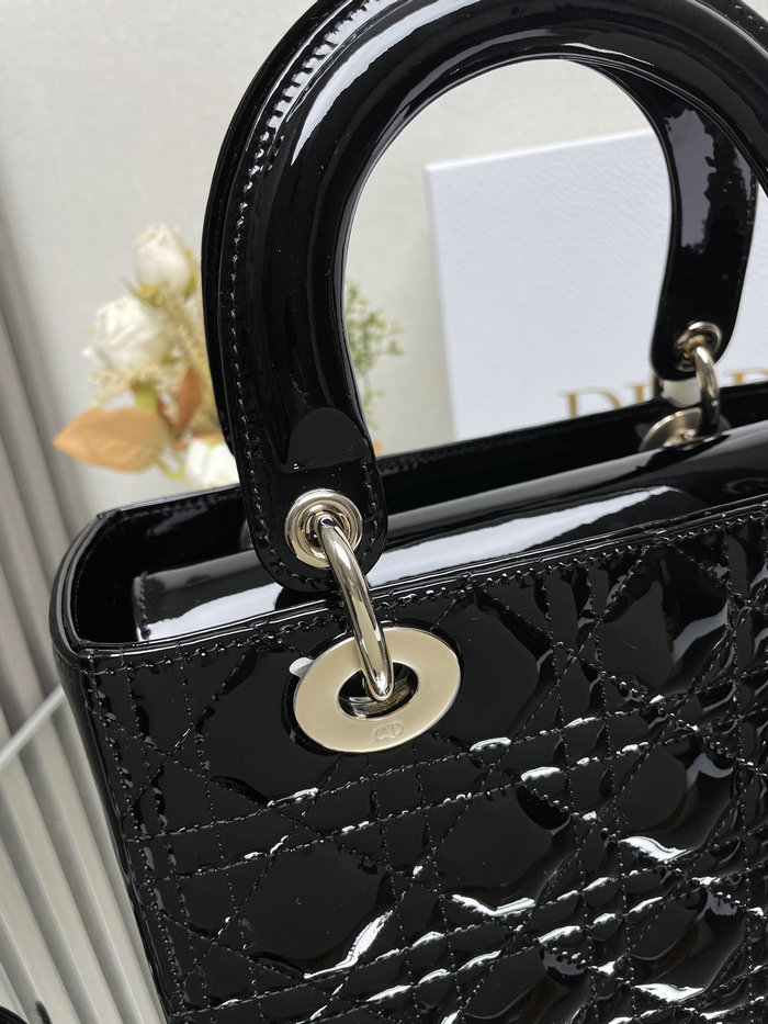 Medium Lady Dior Patent Bag Black D2454