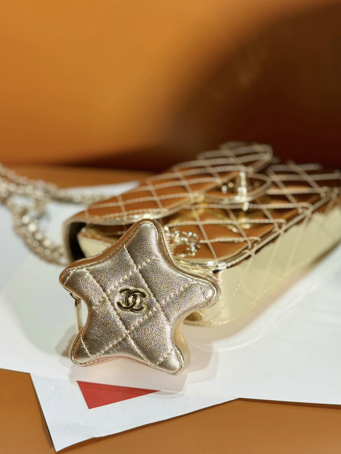 Mini Chanel Flap Bag Star Coin Purse Light Gold AS4646
