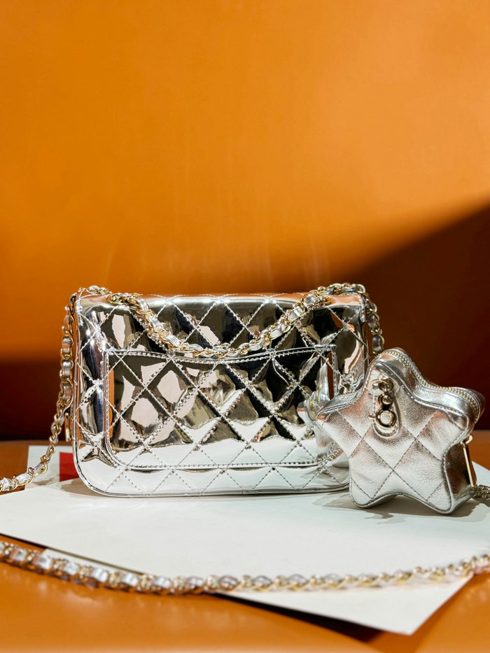 Mini Chanel Flap Bag Star Coin Purse Silver AS4646
