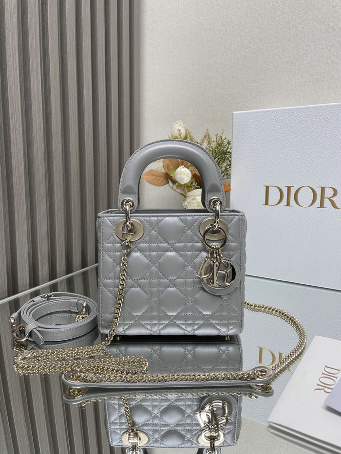 Mini Lady Dior Lambskin Bag Shiny Grey MD0505