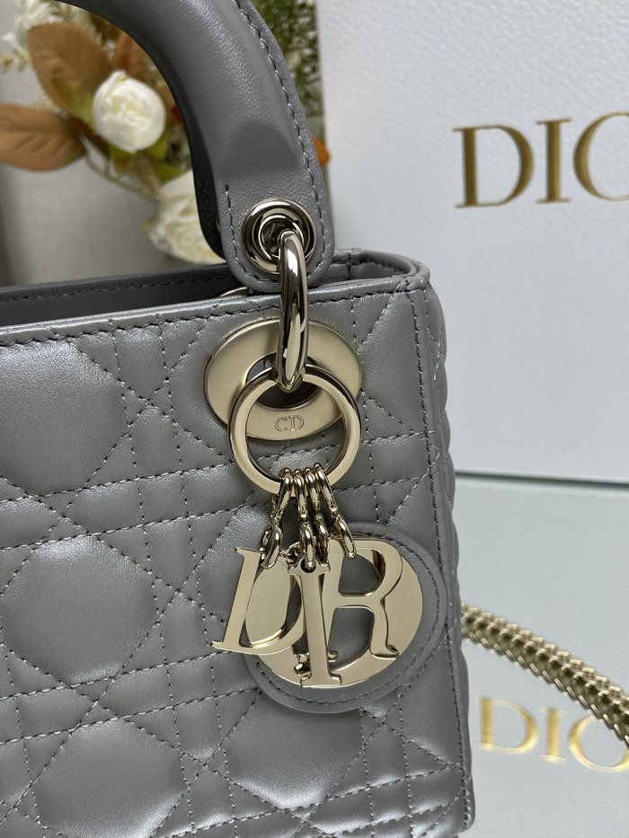 Mini Lady Dior Lambskin Bag Shiny Grey MD0505