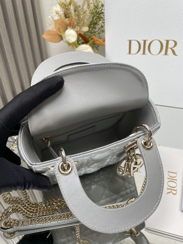 Mini Lady Dior Lambskin Bag Shiny Grey MD0505