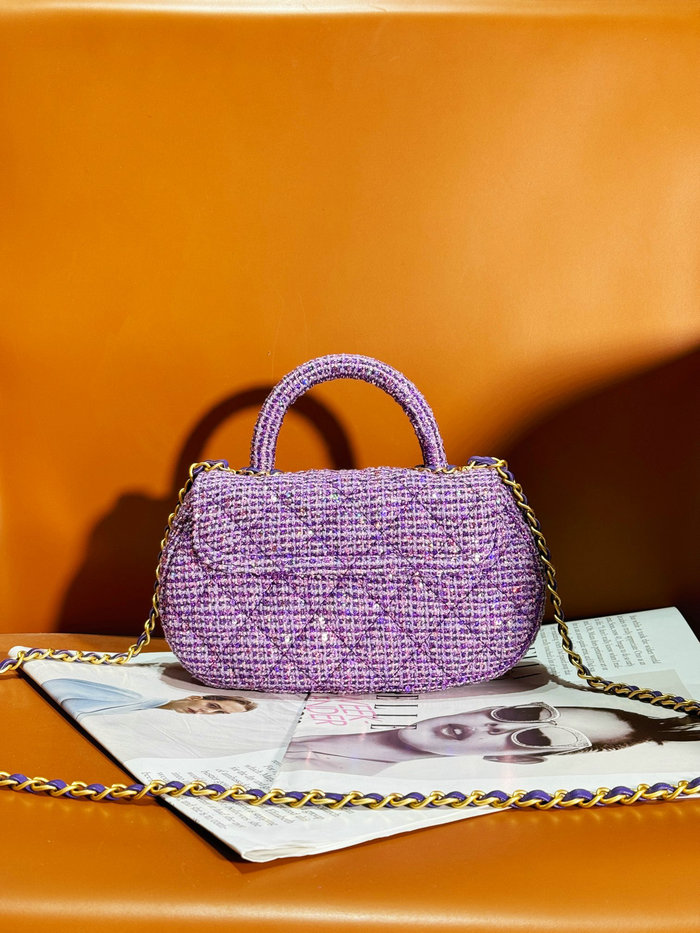 Small Chanel Tweed Bag with Top Handle Purple AS4573