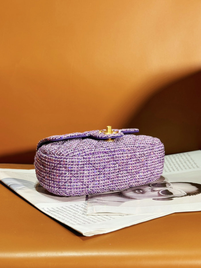 Small Chanel Tweed Bag with Top Handle Purple AS4573