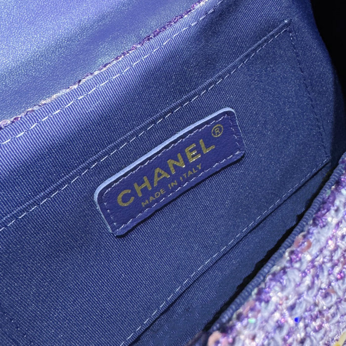 Small Chanel Tweed Bag with Top Handle Purple AS4573