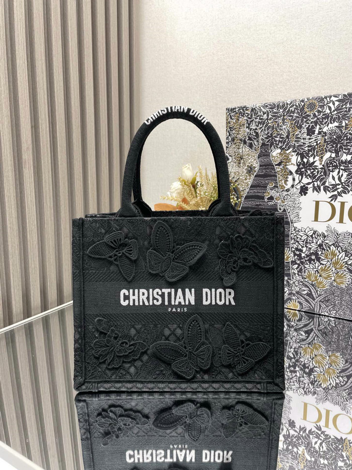 Small Dior Book Tote Black Butterfly S1286