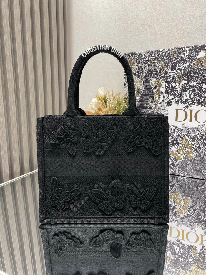 Small Dior Book Tote Black Butterfly S1286