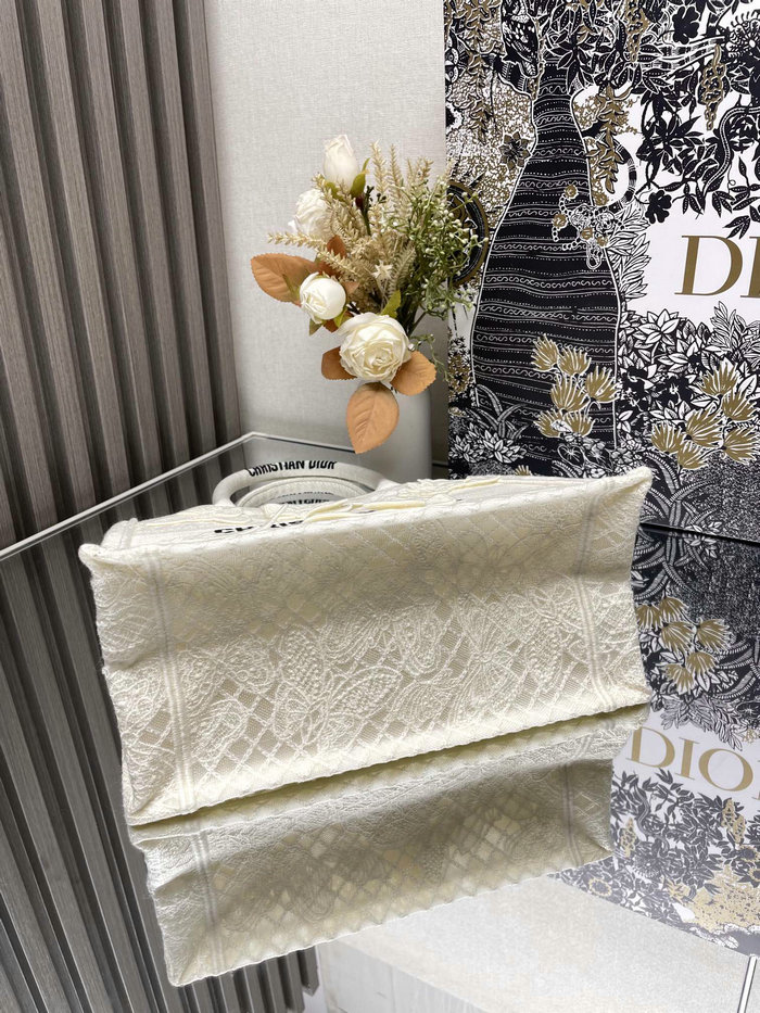 Small Dior Book Tote White Butterfly S1286