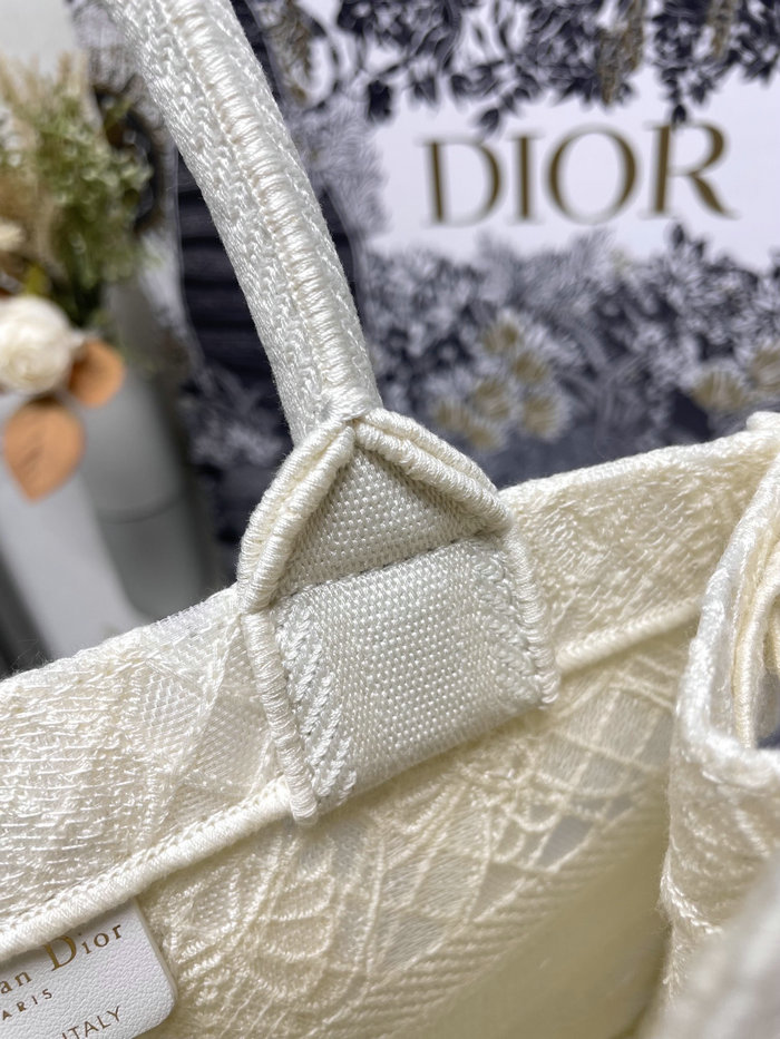 Small Dior Book Tote White Butterfly S1286