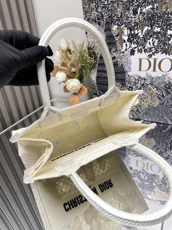 Small Dior Book Tote White Butterfly S1286