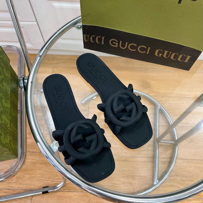 Gucci Interlocking G Slide Sandals Black 780307