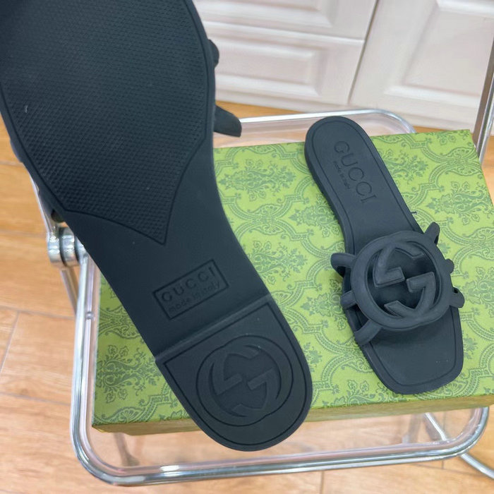 Gucci Interlocking G Slide Sandals Black 780307