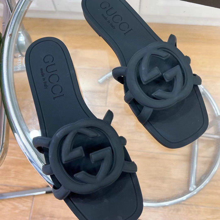 Gucci Interlocking G Slide Sandals Black 780307
