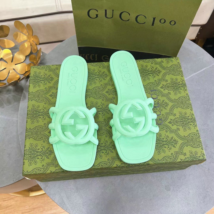 Gucci Interlocking G Slide Sandals Green 780307