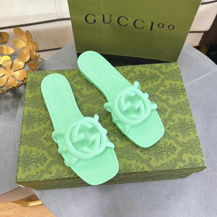 Gucci Interlocking G Slide Sandals Green 780307