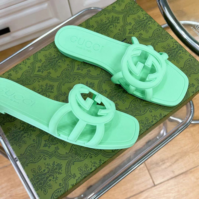 Gucci Interlocking G Slide Sandals Green 780307